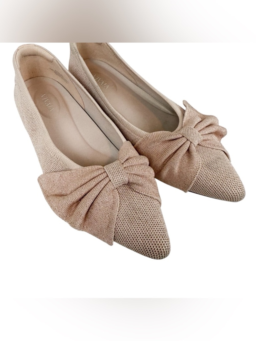 Vivaia Azura Pointed Toe Bow Flats Elegant Bow Style Rose Gold Size 39/8 - Picture 5 of 16